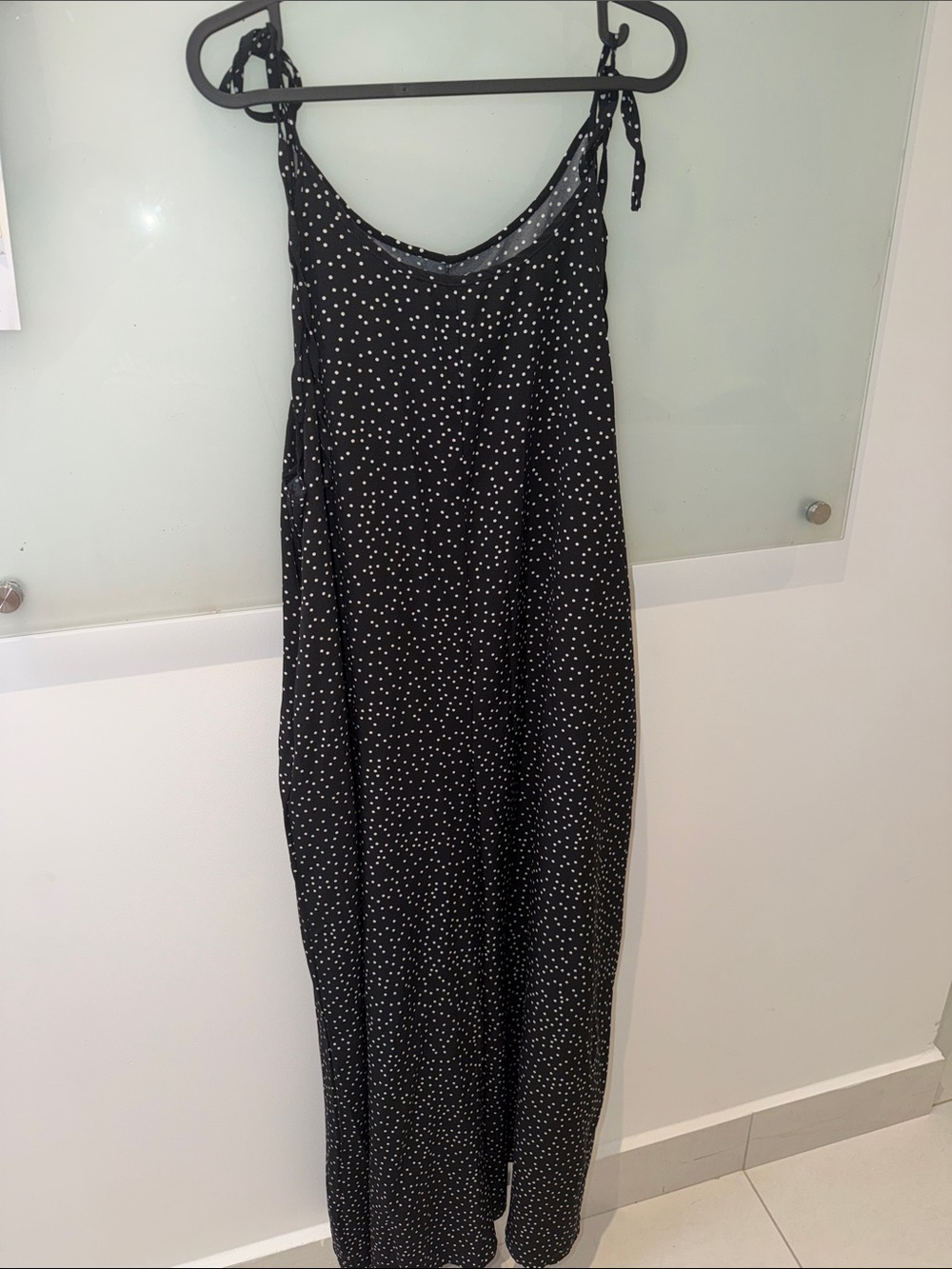 Black Polka Dot Tie-Shoulder Maxi Dress
